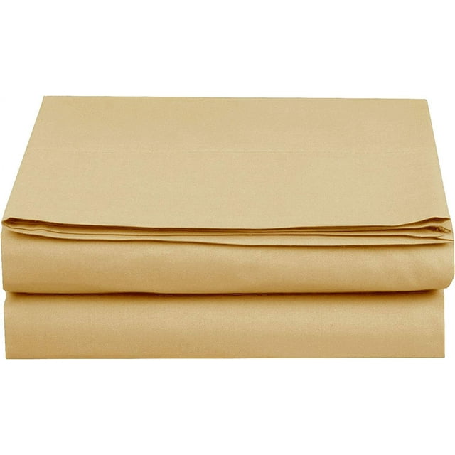 Mocassi 1500 Thread Count 2 Pieces Pack Flat Sheet,Queen, Gold (Set of 2)
