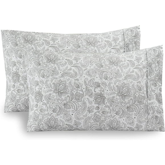 Mocassi 1500 Thread Count Egyptian Gray Paisley Microfiber Pillowcases, Queen (2 Count)