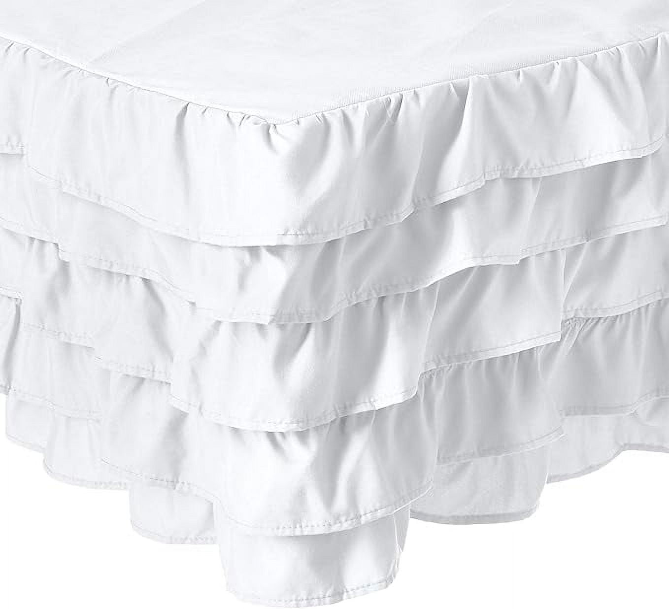 Mocassi 1500 Thread Series Multi-Ruffle Bed Skirt 15 inch Drop, Wrinkle and Fade Resistant Egyptian Quality Microfiber, Twin, White