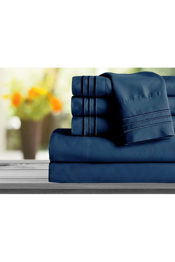 1800 Series Breathable Microfiber Pillow Cases, King Size - Navy Blue