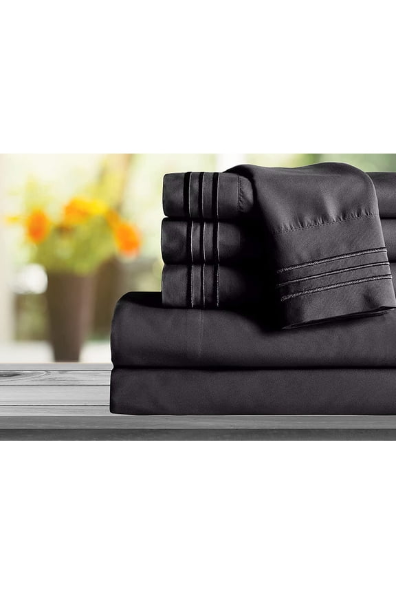 1800 Series Sheet Set 6 Pieces Deep Pocket California King Black