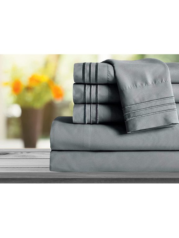 1800 Series Sheet Set 6 Pieces Deep Pocket King Grey