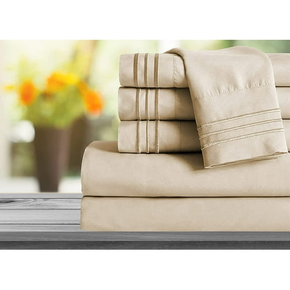 Mocassi 1800 Series Sheet Set 6 Pieces Deep Pocket Queen Cream