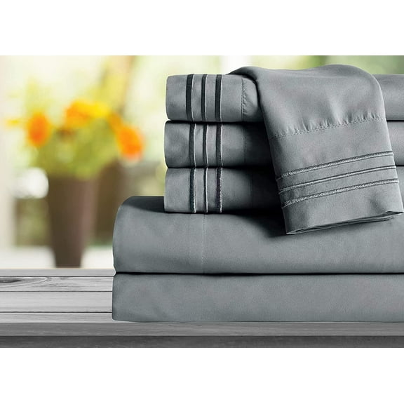 Mocassi 1800 Series Sheet Set 6 Pieces Deep Pocket Queen Grey