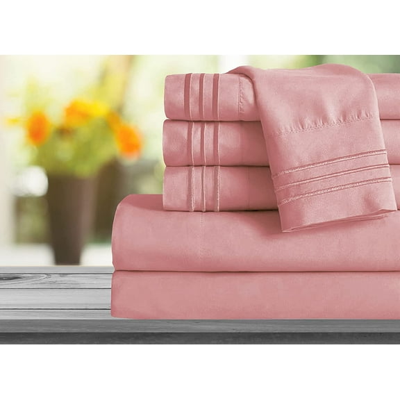 Mocassi 1800 Series Sheet Set 6 Pieces Deep Pocket Twin/Twin XL Light Pink