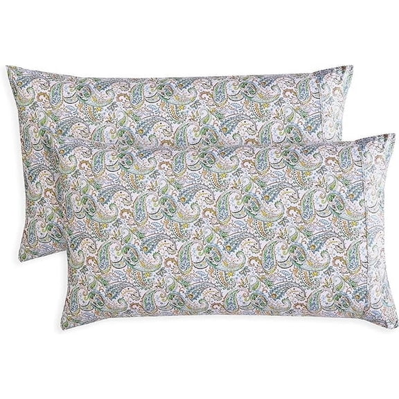 Mocassi 2 Floral Pint Pillowcases Set - 1500 Thread Microfiber 2-Piece Envelope Closure Pillow Covers, Soft and Smooth - King, Paisley Teal