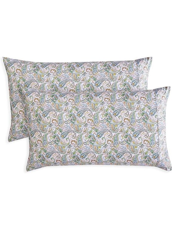2 Floral Pint Pillowcases Set - 1500 Thread Microfiber 2-Piece Envelope Closure Pillow Covers, Soft and Smooth - King, Paisley Teal