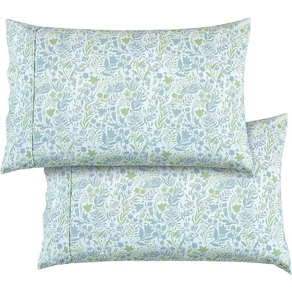 Mocassi 2 Floral Pint Pillowcases Set - 1500 Thread Microfiber 2-Piece Envelope Closure Pillow Covers, Soft and Smooth - Standard/Queen, Green Anita