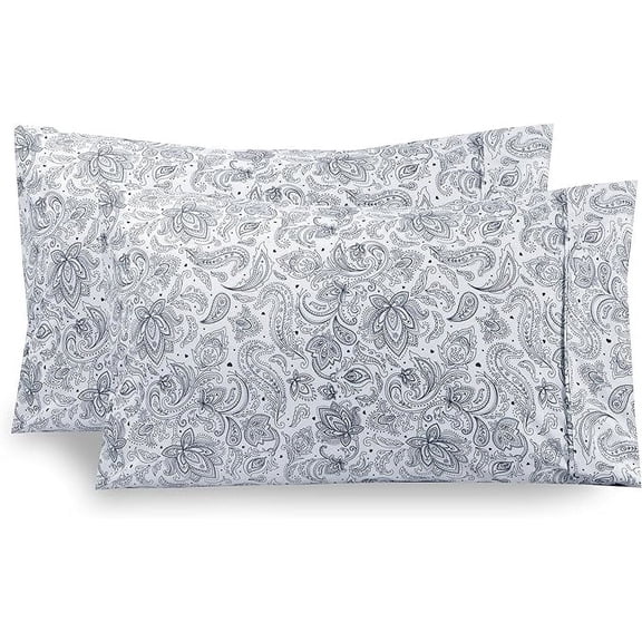 Mocassi 2 Floral Pint Pillowcases Set - 1500 Thread Microfiber 2-Piece Envelope Closure Pillow Covers, Soft and Smooth - Standard/Queen, Paisley Navy