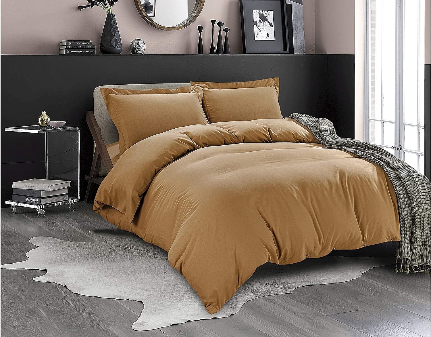Mocassi 2-Piece Duvet Cover Set, 1800 Thread Count, Button Closure, Solid Color - Cooling, Breathable Material- Wrinkle, Fade, Stain Resistant, Twin/Twin XL, Bronze