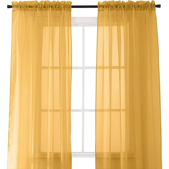 Mocassi (2-Piece) Multipurpose Solid Colored Drapes, Semi-Sheer Window Curtains with 2 inch Rod Pocket, 60 X 84 inches, Gold