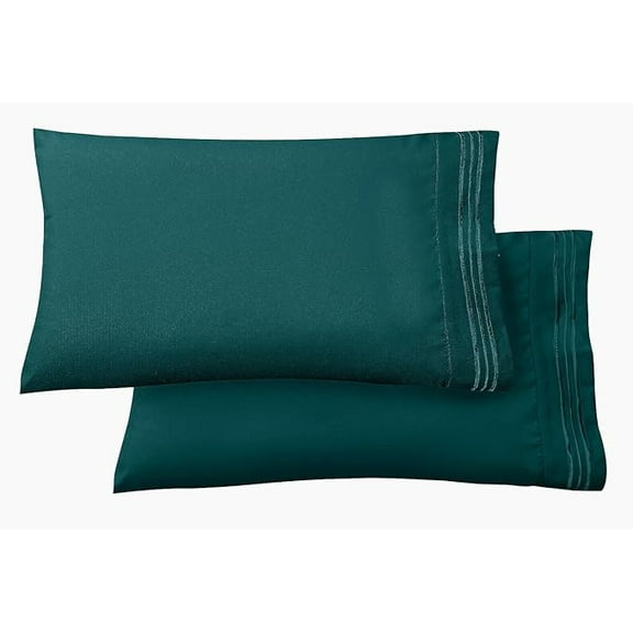 Mocassi 2-Piece Pillowcases, 1500 Thread Count Ultra Soft Wrinkle & Fade Resistant Microfiber, King Size, Marine Teal