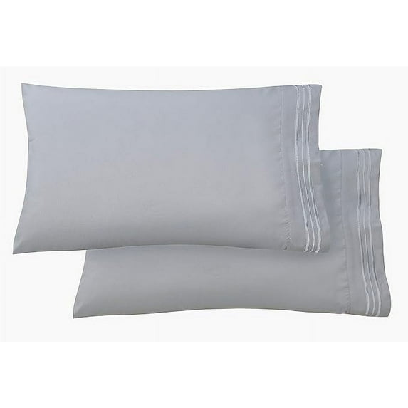 Mocassi 2-Piece Pillowcases, 1500 Thread Count Ultra Soft Wrinkle & Fade Resistant Microfiber, King Size, Silver