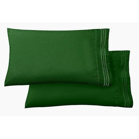 Mocassi 2-Piece Pillowcases, 1500 Thread Count Ultra Soft Wrinkle & Fade Resistant Microfiber, Standard Size, Hunter Green
