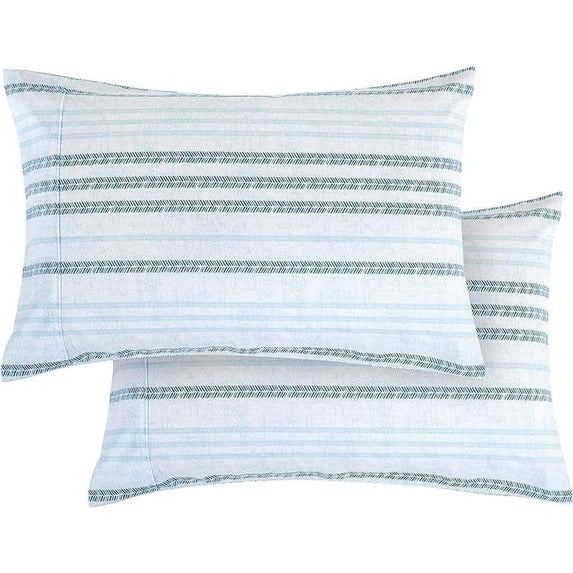 Mocassi 2 Striped Pint Pillowcases Set - 1500 Thread Microfiber 2-Piece Envelope Closure Pillow Covers, Soft and Smooth - Standard/Queen, Traci Aqua