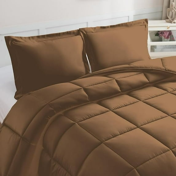 Mocassi 3-Piece Comforter Set, Down Alternative Box Stitched, Ultra Soft All-Season Bedding with Shams, Plush Cozy Duvet Insert with Corner Tabs - Twin XL, Khaki