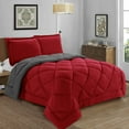 thumbnail image 1 of Mocassi Microfiber 3-Piece Comforter Set, Reversible Box Stitched, King/California King, All Season, Red/Gray, 1 of 5