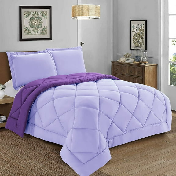 Mocassi 3-Piece Comforter Set - Reversible, Box Stitched Down Alternative, Twin/Twin XL, All Season Suitable, Lilac/Purple