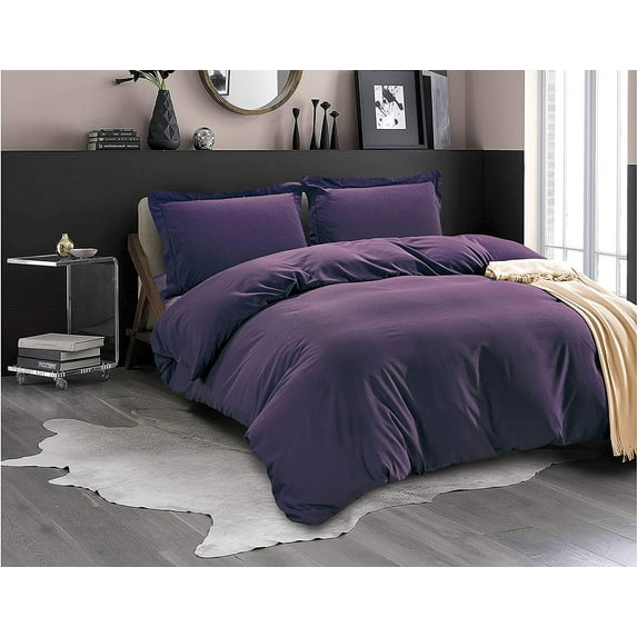 Mocassi 3-Piece Duvet Cover Set, 1800 Thread Count, Button Closure, Solid Color - Cooling, Breathable Material- Wrinkle, Fade, Stain Resistant, King/California King, Purple