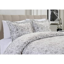 Mocassi 3-Piece Duvet Set, Paisley Design, Comforter Cover with Corner Ties & Button Closure, Full/Queen, Gray