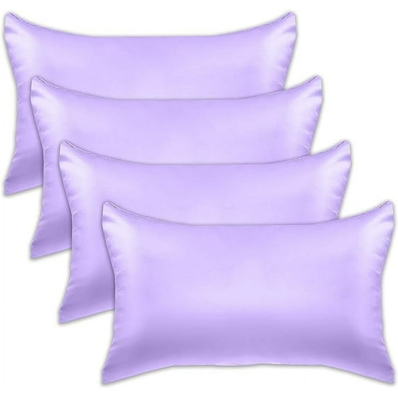 Mocassi 4-PACK Cooling Viscose Satin Pillowcase Set with Hidden Zipper closure, Silky Smooth for Best Hair and Skin Care-Beautiful Gift Box-4-Piece Satin Pillowcase Set, Standard/Queen, Lilac