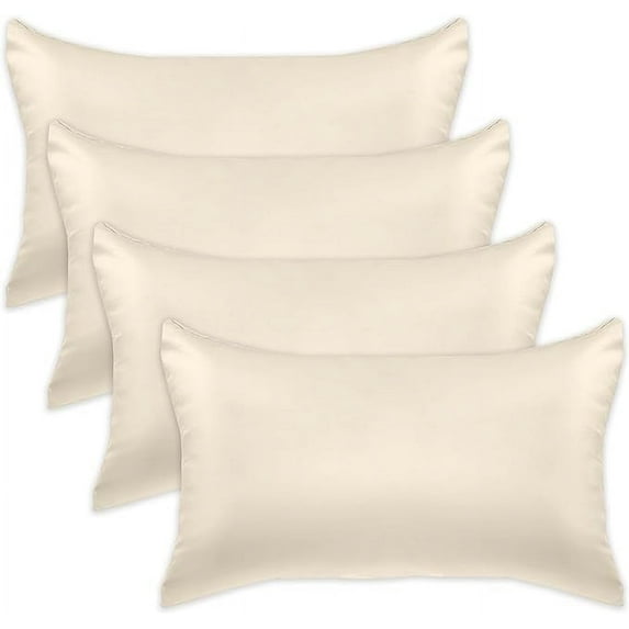 Mocassi 4-PACK Cooling Viscose Satin Pillowcase Set with Hidden Zipper closure, Silky Smooth for Best Hair and Skin Care-Beautiful Gift Box-4-Piece Satin Pillowcase Set, Standard/Queen, Cream