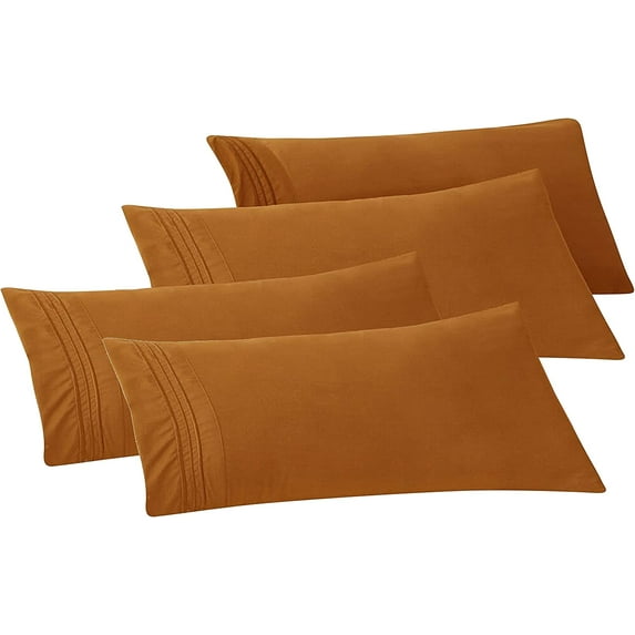 Mocassi 4-PACK Solid Pillowcases 1500 Thread Count Egyptian Quality,Easy Slip-On, 4-Piece Set, Body Pillowcase, Bronze