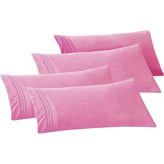 Mocassi 4-PACK Solid Pillowcases 1500 Thread Count Egyptian Quality,Easy Slip-On, 4-Piece Set, Body Pillowcase, Light Pink