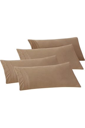 4-PACK Solid Pillowcases 1500 Thread Count Egyptian Quality,Easy Slip-On, 4-Piece Set, Body Pillowcase, Taupe