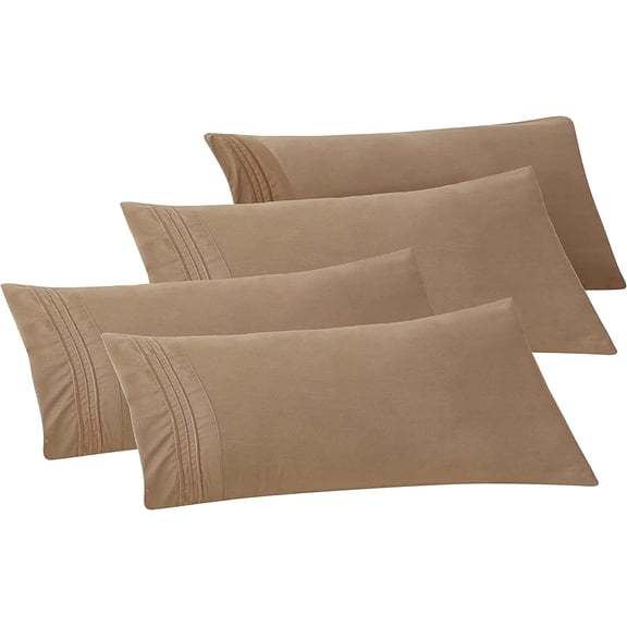 Mocassi 4-PACK Solid Pillowcases 1500 Thread Count Egyptian Quality,Easy Slip-On, 4-Piece Set, Body Pillowcase, Taupe