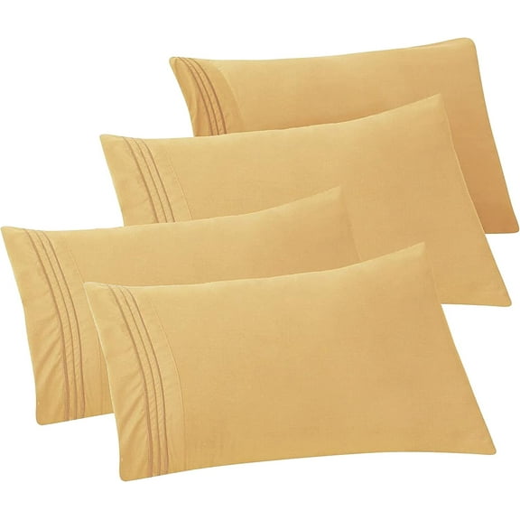 Mocassi 4-PACK Solid Pillowcases 1500 Thread Count Egyptian Quality,Easy Slip-On, 4-Piece Set, King Pillowcase, Gold