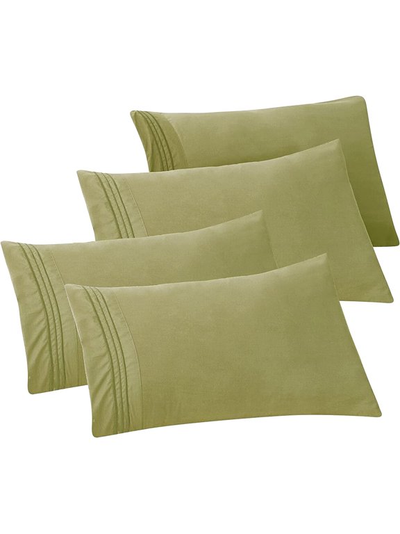 4-PACK Solid Pillowcases 1500 Thread Count Egyptian Quality,Easy Slip-On, 4-Piece Set, King Pillowcase, Green