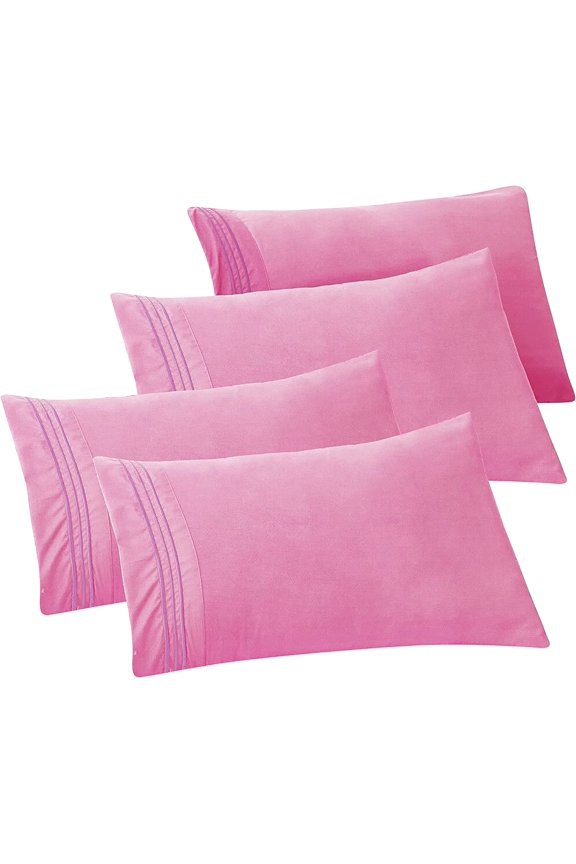 4-PACK Solid Pillowcases 1500 Thread Count Egyptian Quality,Easy Slip-On, 4-Piece Set, King Pillowcase, Light Pink