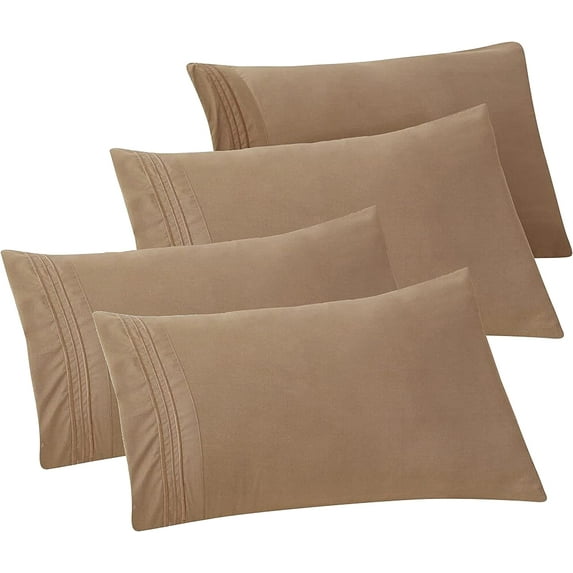 Mocassi 4-PACK Solid Pillowcases 1500 Thread Count Egyptian Quality,Easy Slip-On, 4-Piece Set, King Pillowcase, Taupe
