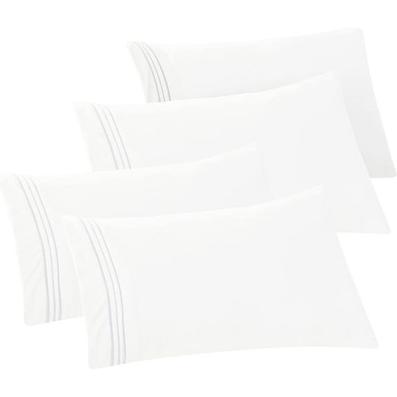 Mocassi 4-PACK Solid Pillowcases 1500 Thread Count Egyptian Quality,Easy Slip-On, 4-Piece Set, King Pillowcase, White
