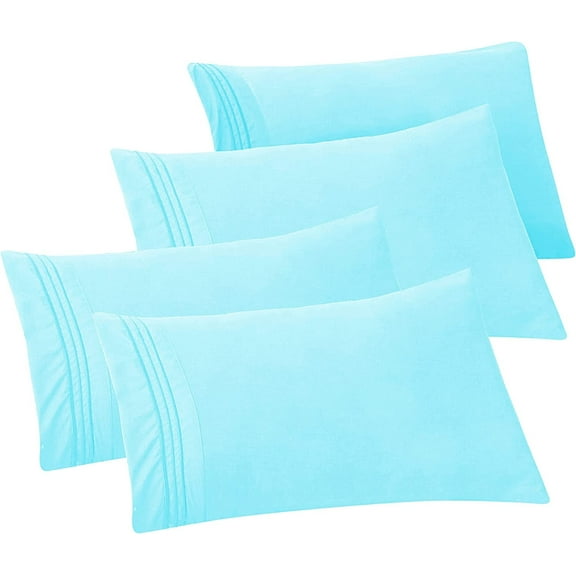 Mocassi 4-PACK Solid Pillowcases 1500 Thread Count Egyptian Quality,Easy Slip-On, 4-Piece Set, Standard/Queen Pillowcase, Aqua