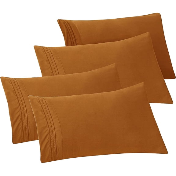 Mocassi 4-PACK Solid Pillowcases 1500 Thread Count Egyptian Quality,Easy Slip-On, 4-Piece Set, Standard/Queen Pillowcase, Bronze