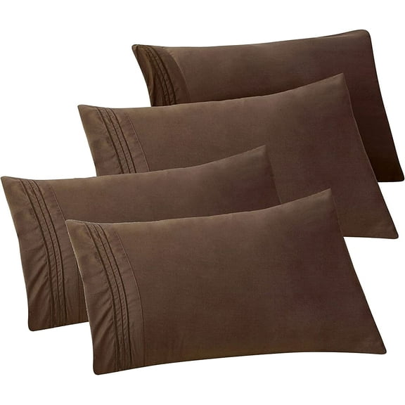 Mocassi 4-PACK Solid Pillowcases 1500 Thread Count Egyptian Quality,Easy Slip-On, 4-Piece Set, Standard/Queen Pillowcase, Brown