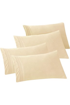 4-PACK Solid Pillowcases 1500 Thread Count Egyptian Quality,Easy Slip-On, 4-Piece Set, Standard/Queen Pillowcase, Cream