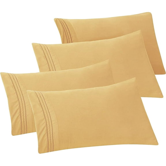 Mocassi 4-PACK Solid Pillowcases 1500 Thread Count Egyptian Quality,Easy Slip-On, 4-Piece Set, Standard/Queen Pillowcase, Gold