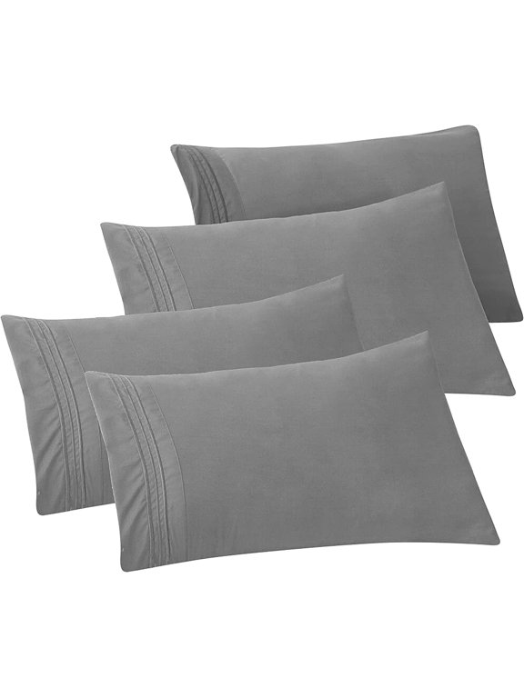 4-PACK Solid Pillowcases 1500 Series Egyptian Quality,Easy Slip-On, 4-Piece Set, Standard/Queen Pillowcase, Gray