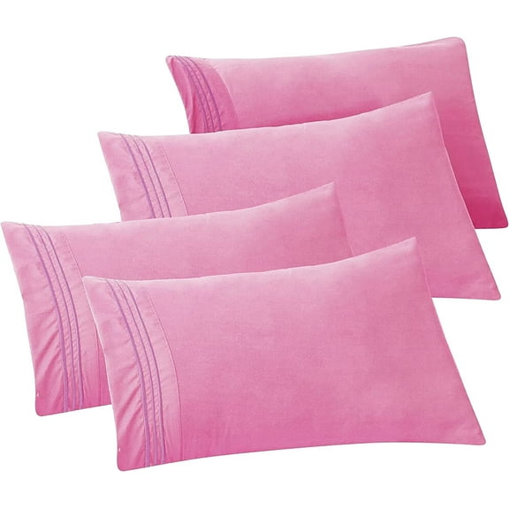 Mocassi 4-PACK Solid Pillowcases 1500 Thread Count Egyptian Quality,Easy Slip-On, 4-Piece Set, Standard/Queen Pillowcase, Light Pink
