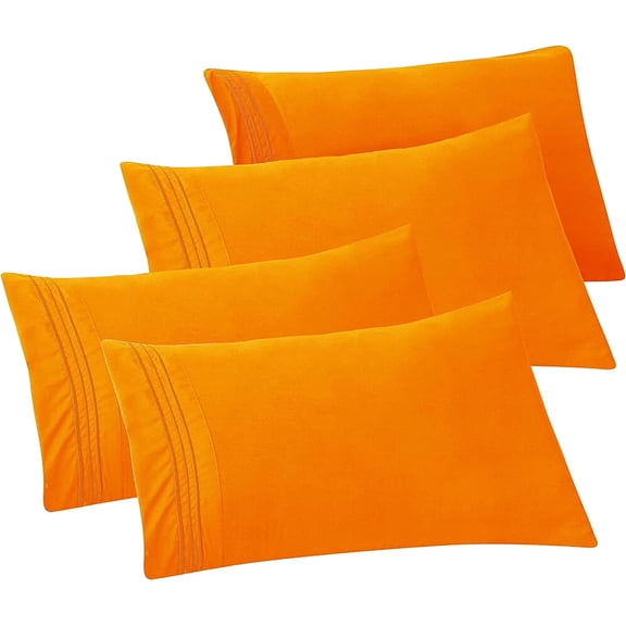 Mocassi 4-PACK Solid Pillowcases 1500 Thread Count Egyptian Quality,Easy Slip-On, 4-Piece Set, Standard/Queen Pillowcase, Orange