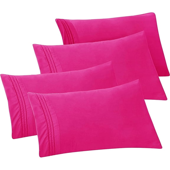 Mocassi 4-PACK Solid Pillowcases 1500 Thread Count Egyptian Quality,Easy Slip-On, 4-Piece Set, Standard/Queen Pillowcase, Pink