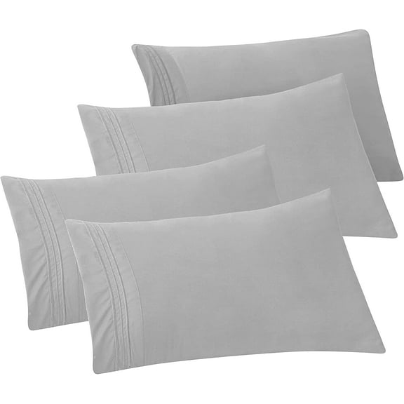 Mocassi 4-PACK Solid Pillowcases 1500 Thread Count Egyptian Quality,Easy Slip-On, 4-Piece Set, Standard/Queen Pillowcase, Silver