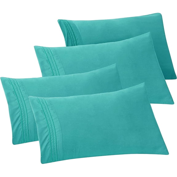 Mocassi 4-PACK Solid Pillowcases 1500 Thread Count Egyptian Quality,Easy Slip-On, 4-Piece Set, Standard/Queen Pillowcase, Turquoise
