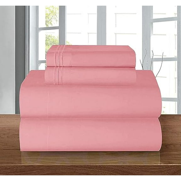 Mocassi 4-Piece Deep Pocket Bed Sheet Set, Three-Line Design 1500 Thread Count Microfiber, Wrinkle and Fade Resistant, California King, Dusty Rose