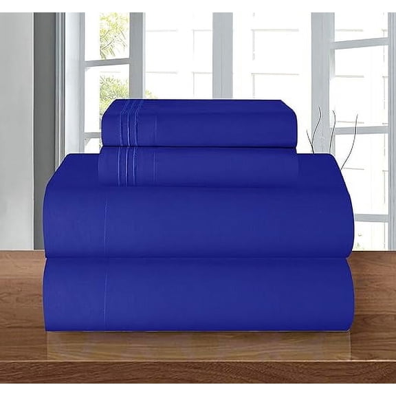 Mocassi 4-Piece Deep Pocket Bed Sheet Set, Three-Line Design 1500 Thread Count Microfiber, Wrinkle and Fade Resistant, California King, Royal Blue
