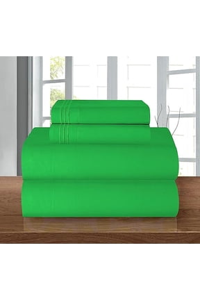 4-Piece Deep Pocket Bed Sheet Set, Three-Line Design 1500 Thread Count Microfiber, Wrinkle and Fade Resistant, Queen, Emerald Green