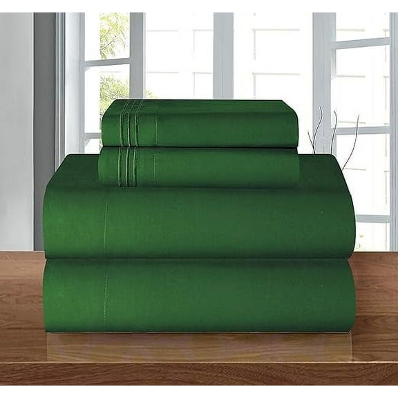 Mocassi 4-Piece Deep Pocket Bed Sheet Set, Three-Line Design 1500 Thread Count Microfiber, Wrinkle and Fade Resistant, Queen, Hunter Green